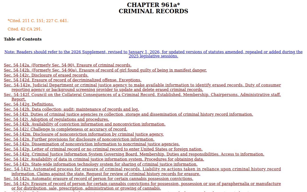 Tolland County arrest records and Connecticut criminal history statutes