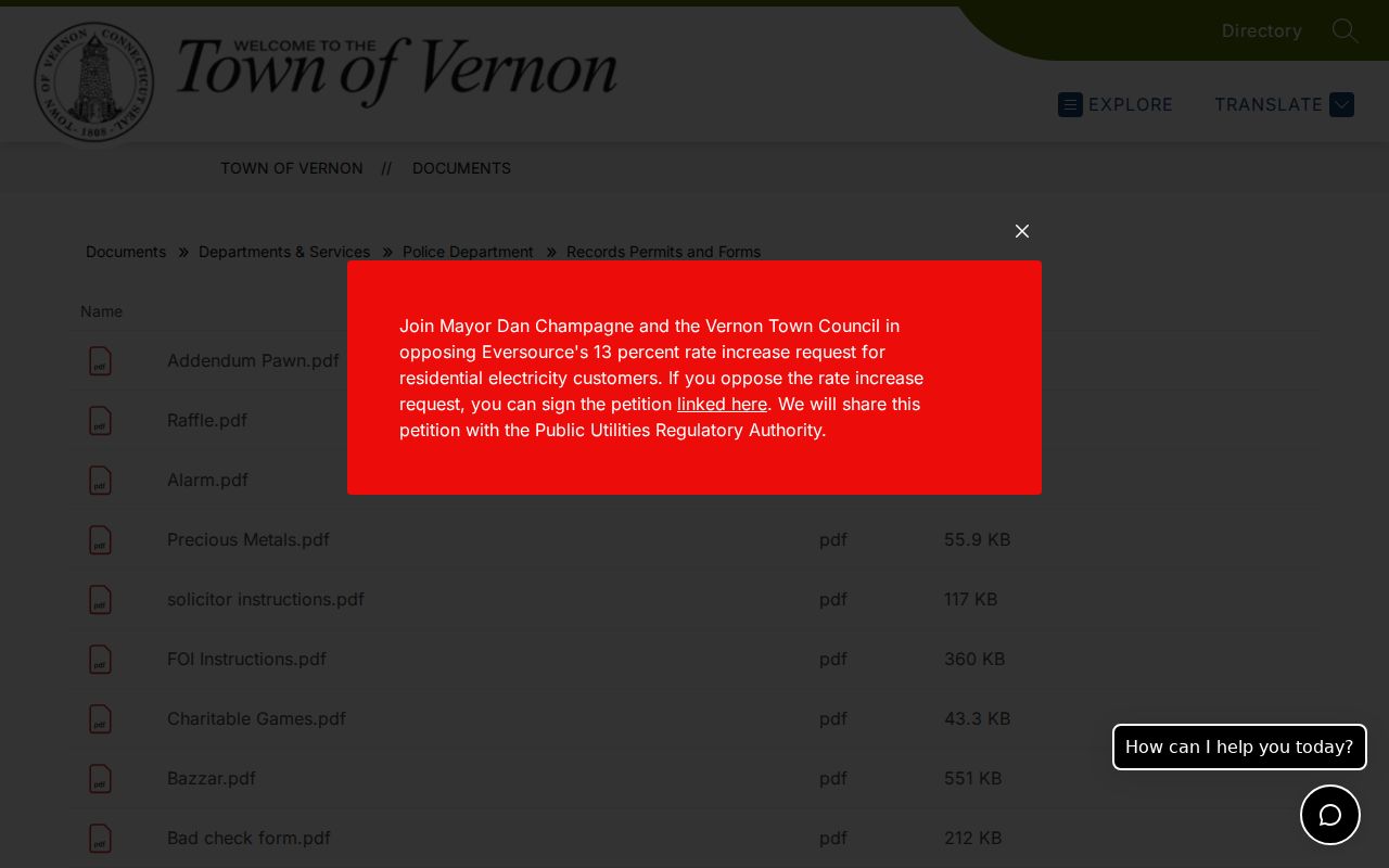 Vernon Police records and forms library