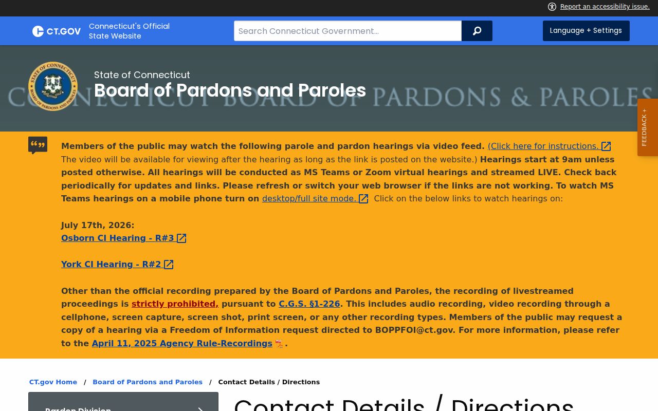 Tolland County sex offender search Board of Pardons and Paroles contact