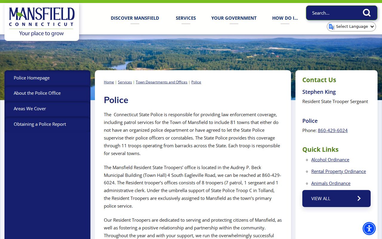 Mansfield Resident State Trooper police page