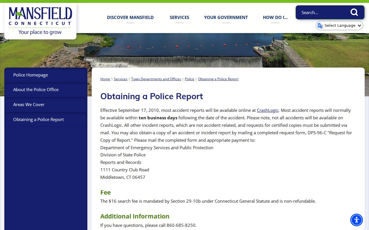 Mansfield police report request instructions